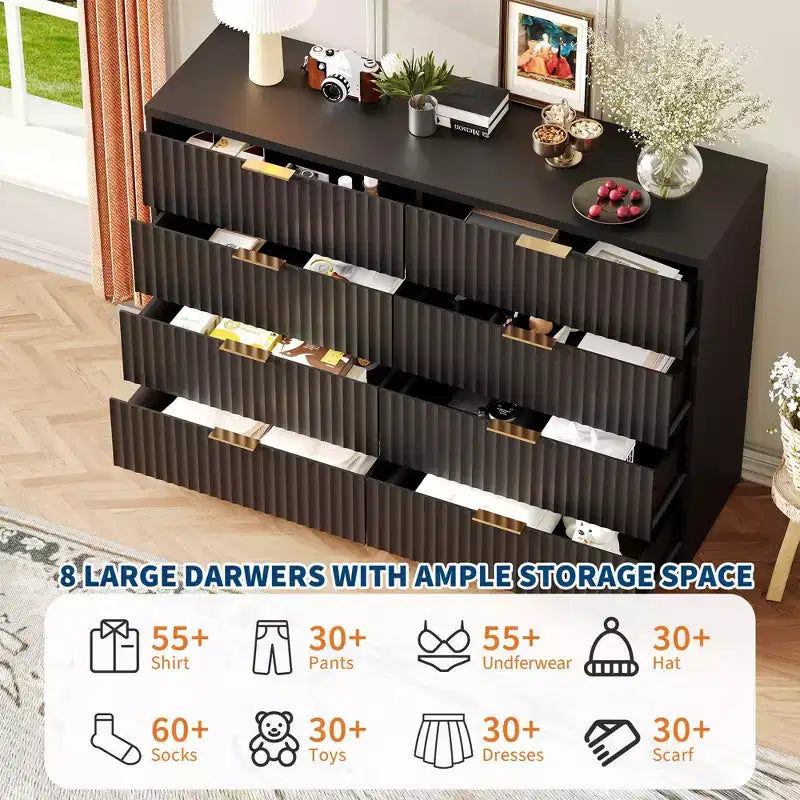 Comò scanalato a 63 8/9 cassetti - Ampio organizer in legno con maniglie in metallo e design antiribaltamento per camera da letto, soggiorno, corridoio