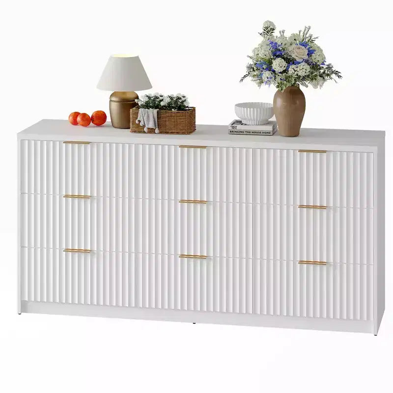 Comò scanalato a 63 8/9 cassetti - Ampio organizer in legno con maniglie in metallo e design antiribaltamento per camera da letto, soggiorno, corridoio