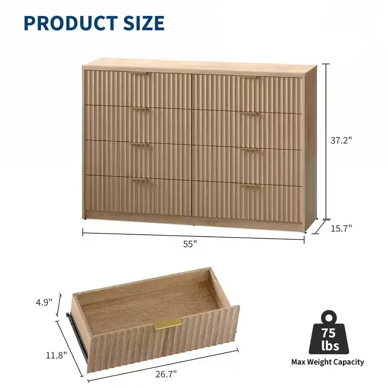 Comò scanalato a 63 8/9 cassetti - Ampio organizer in legno con maniglie in metallo e design antiribaltamento per camera da letto, soggiorno, corridoio