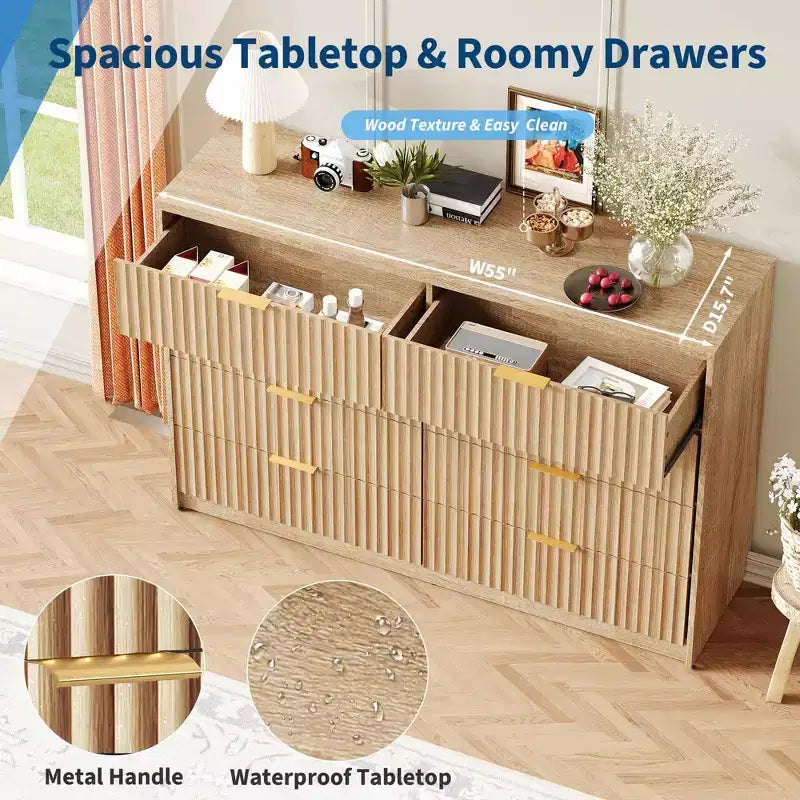Comò scanalato a 63 8/9 cassetti - Ampio organizer in legno con maniglie in metallo e design antiribaltamento per camera da letto, soggiorno, corridoio