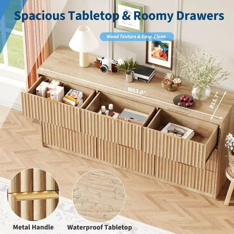 Comò scanalato a 63 8/9 cassetti - Ampio organizer in legno con maniglie in metallo e design antiribaltamento per camera da letto, soggiorno, corridoio