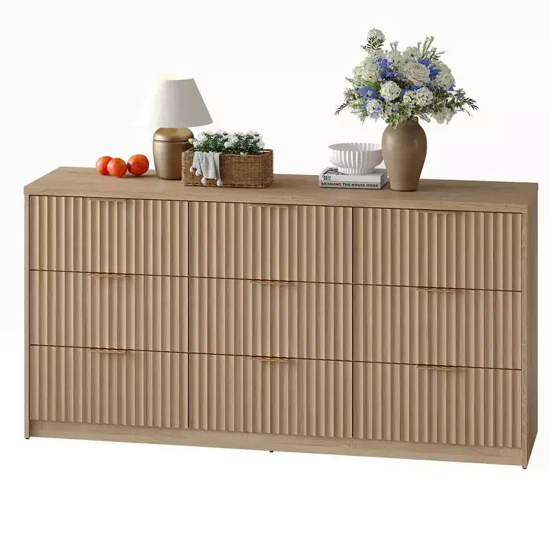 Comò scanalato a 63 8/9 cassetti - Ampio organizer in legno con maniglie in metallo e design antiribaltamento per camera da letto, soggiorno, corridoio