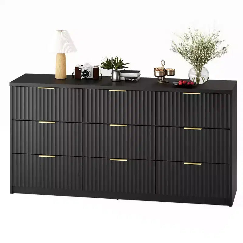 Comò scanalato a 63 8/9 cassetti - Ampio organizer in legno con maniglie in metallo e design antiribaltamento per camera da letto, soggiorno, corridoio