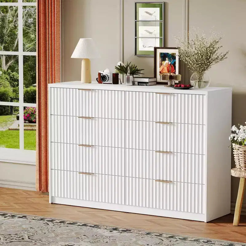 Comò scanalato a 63 8/9 cassetti - Ampio organizer in legno con maniglie in metallo e design antiribaltamento per camera da letto, soggiorno, corridoio