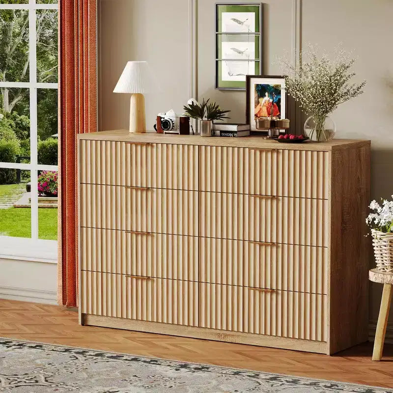 Comò scanalato a 63 8/9 cassetti - Ampio organizer in legno con maniglie in metallo e design antiribaltamento per camera da letto, soggiorno, corridoio