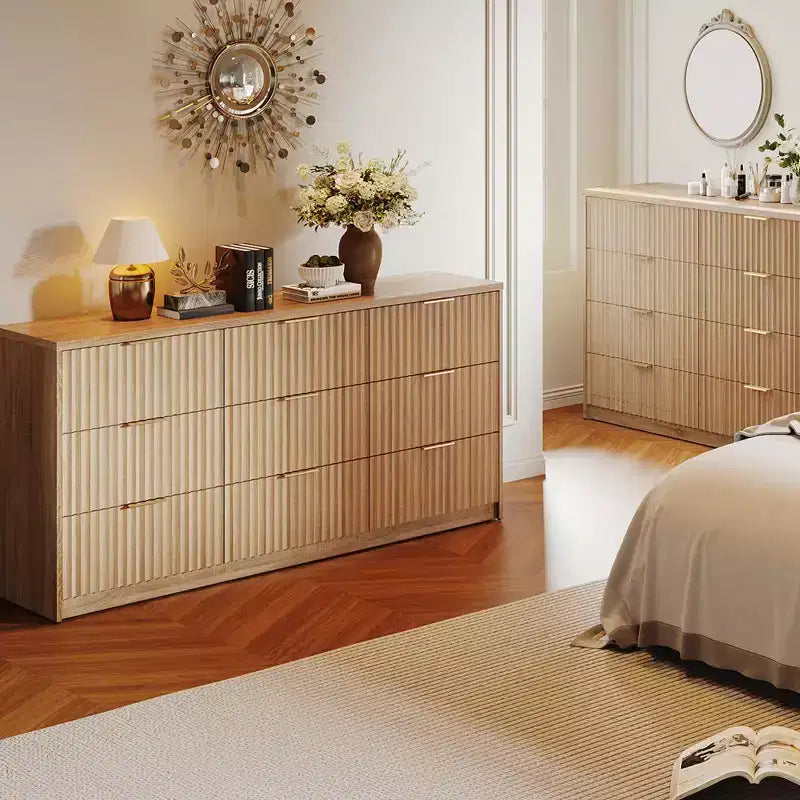 Comò scanalato a 63 8/9 cassetti - Ampio organizer in legno con maniglie in metallo e design antiribaltamento per camera da letto, soggiorno, corridoio