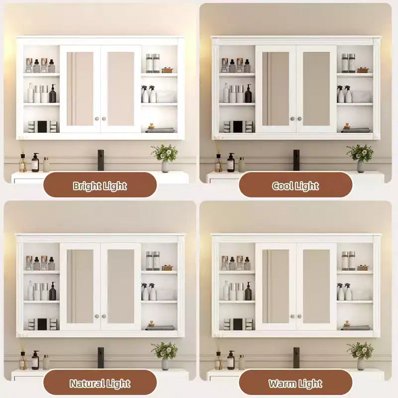 Mobiletto da bagno a parete da 47 pollici, armadietto dei medicinali a parete con specchio e ripiani aperti, mobiletto pensile galleggiante sopra il WC per bagno