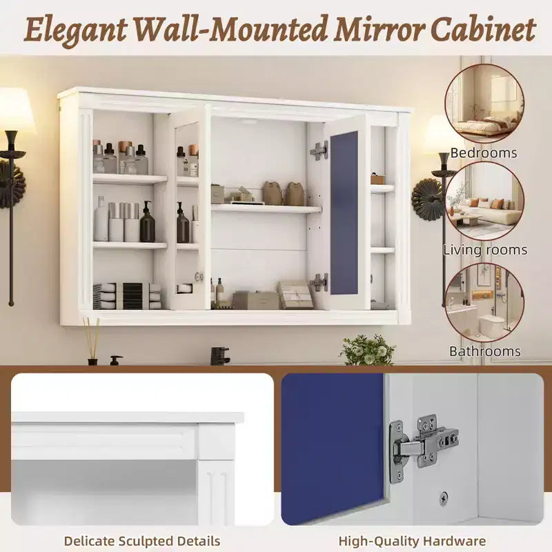 Mobiletto da bagno a parete da 47 pollici, armadietto dei medicinali a parete con specchio e ripiani aperti, mobiletto pensile galleggiante sopra il WC per bagno