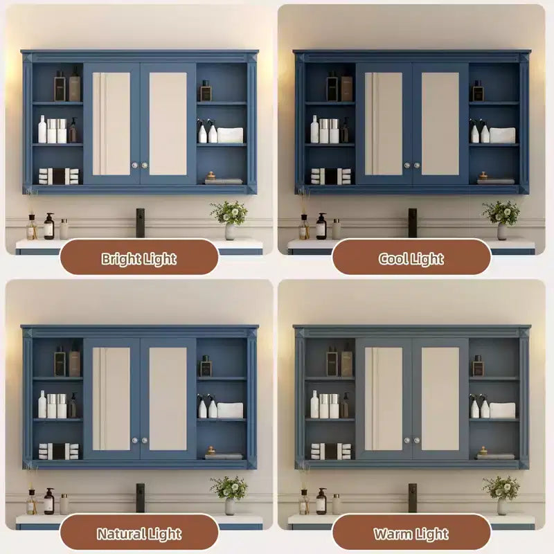 Mobiletto da bagno a parete da 47 pollici, armadietto dei medicinali a parete con specchio e ripiani aperti, mobiletto pensile galleggiante sopra il WC per bagno