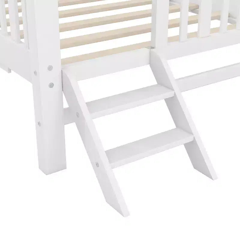 Struttura letto singola con letto estraibile e spondina, letto a piattaforma a basso profilo con scalette per bambini e bambine