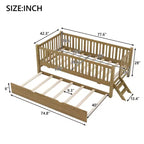 Struttura letto singola con letto estraibile e spondina, letto a piattaforma a basso profilo con scalette per bambini e bambine