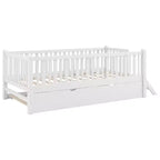 Struttura letto singola con letto estraibile e spondina, letto a piattaforma a basso profilo con scalette per bambini e bambine