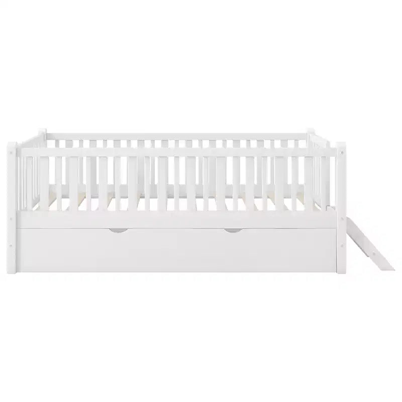 Struttura letto singola con letto estraibile e spondina, letto a piattaforma a basso profilo con scalette per bambini e bambine