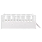 Struttura letto singola con letto estraibile e spondina, letto a piattaforma a basso profilo con scalette per bambini e bambine