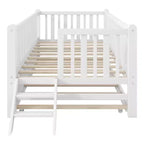 Struttura letto singola con letto estraibile e spondina, letto a piattaforma a basso profilo con scalette per bambini e bambine