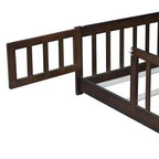 Letto a castello a pavimento con recinzione e porta, telaio letto per bambini Montessori a basso profilo, in legno massello di gomma, sponde di sicurezza, facile montaggio