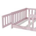 Letto a castello a pavimento con recinzione e porta, telaio letto per bambini Montessori a basso profilo, in legno massello di gomma, sponde di sicurezza, facile montaggio