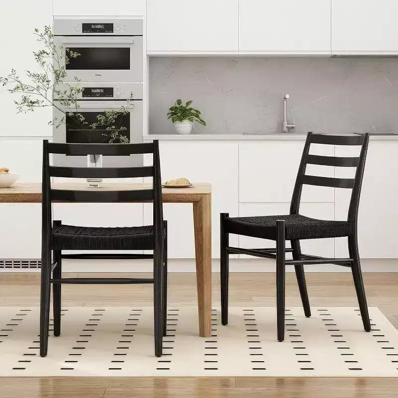 Set di 2 sedie da pranzo in stile fattoria di metà secolo, sedie da sala da pranzo con sedile in corda intrecciata e robusta struttura in metallo
