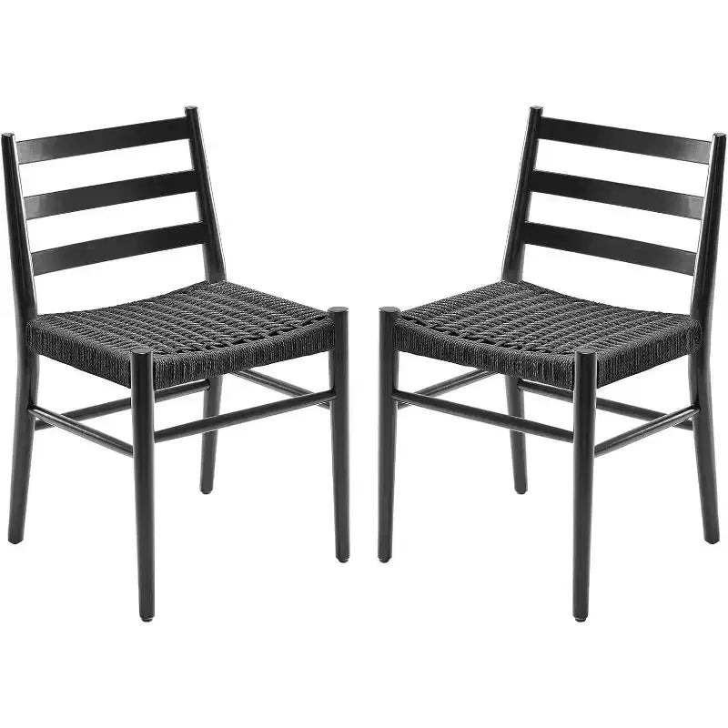 Set di 2 sedie da pranzo in stile fattoria di metà secolo, sedie da sala da pranzo con sedile in corda intrecciata e robusta struttura in metallo