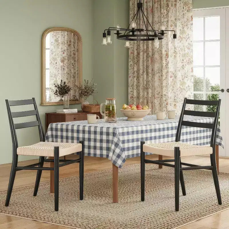 Set di 2 sedie da pranzo in stile fattoria di metà secolo, sedie da sala da pranzo con sedile in corda intrecciata e robusta struttura in metallo