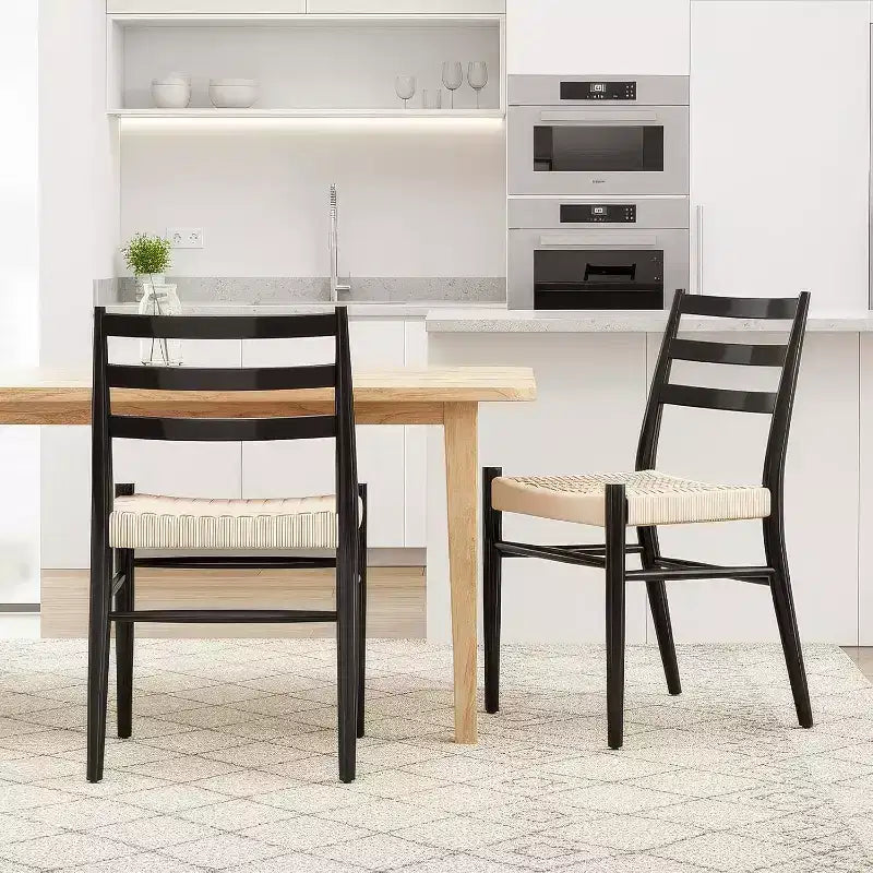 Set di 2 sedie da pranzo in stile fattoria di metà secolo, sedie da sala da pranzo con sedile in corda intrecciata e robusta struttura in metallo