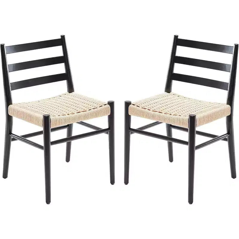Set di 2 sedie da pranzo in stile fattoria di metà secolo, sedie da sala da pranzo con sedile in corda intrecciata e robusta struttura in metallo