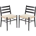 Set di 2 sedie da pranzo in stile fattoria di metà secolo, sedie da sala da pranzo con sedile in corda intrecciata e robusta struttura in metallo