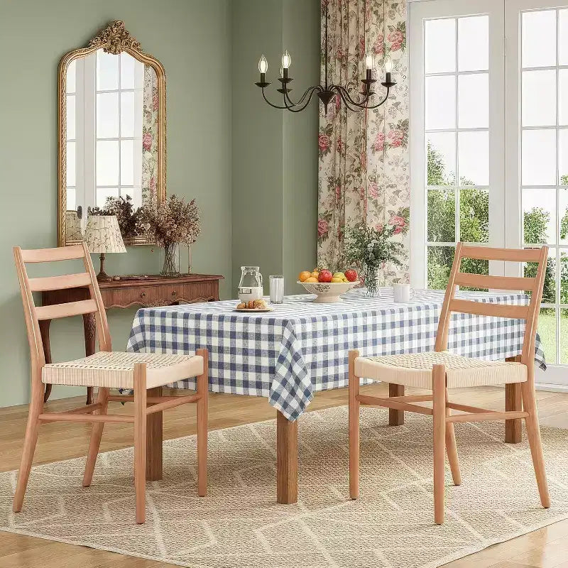 Set di 2 sedie da pranzo in stile fattoria di metà secolo, sedie da sala da pranzo con sedile in corda intrecciata e robusta struttura in metallo
