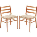 Set di 2 sedie da pranzo in stile fattoria di metà secolo, sedie da sala da pranzo con sedile in corda intrecciata e robusta struttura in metallo
