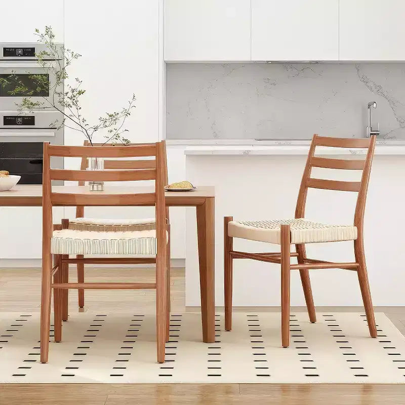 Set di 2 sedie da pranzo in stile fattoria di metà secolo, sedie da sala da pranzo con sedile in corda intrecciata e robusta struttura in metallo
