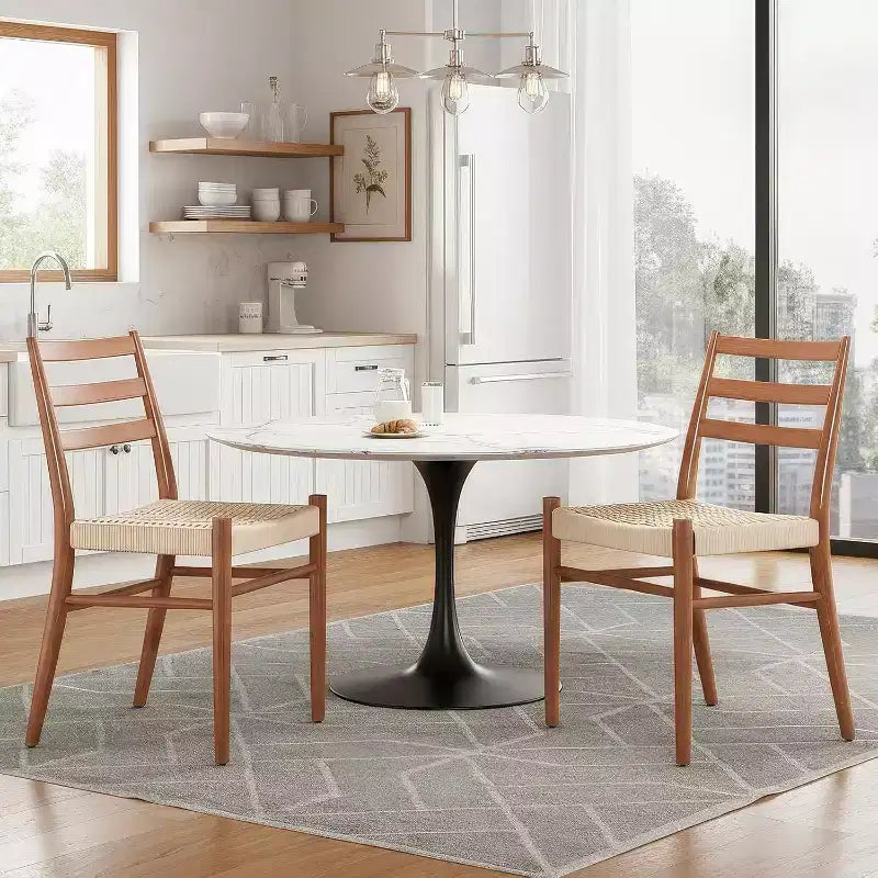 Set di 2 sedie da pranzo in stile fattoria di metà secolo, sedie da sala da pranzo con sedile in corda intrecciata e robusta struttura in metallo