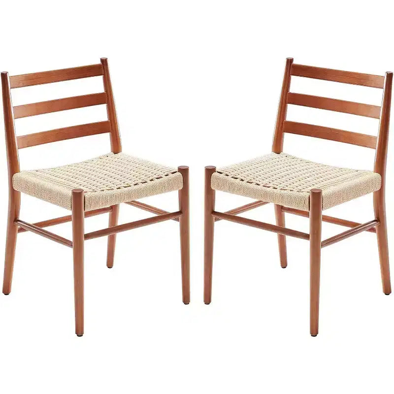 Set di 2 sedie da pranzo in stile fattoria di metà secolo, sedie da sala da pranzo con sedile in corda intrecciata e robusta struttura in metallo