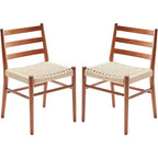 Set di 2 sedie da pranzo in stile fattoria di metà secolo, sedie da sala da pranzo con sedile in corda intrecciata e robusta struttura in metallo
