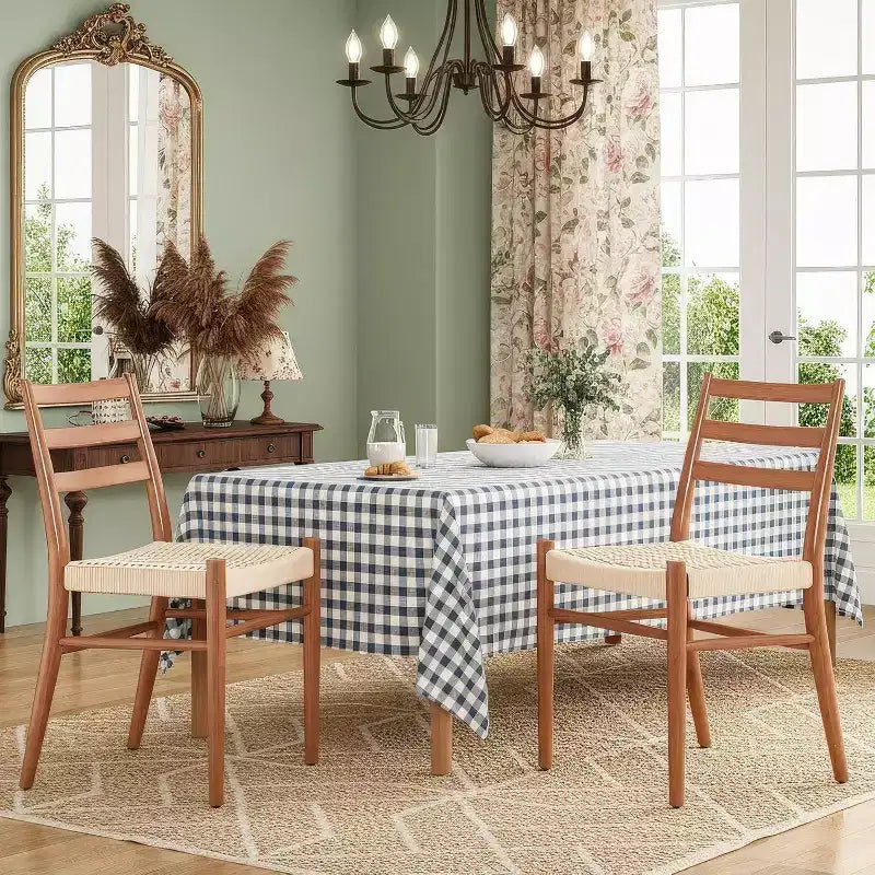 Set di 2 sedie da pranzo in stile fattoria di metà secolo, sedie da sala da pranzo con sedile in corda intrecciata e robusta struttura in metallo