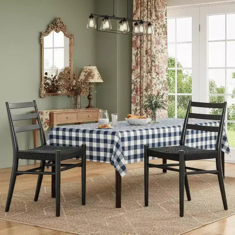 Set di 2 sedie da pranzo in stile fattoria di metà secolo, sedie da sala da pranzo con sedile in corda intrecciata e robusta struttura in metallo