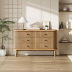 Cassettiera doppia Boho a 6 cassetti con maniglie nere, mobile contenitore in legno naturale per camera da letto, soggiorno e ingresso
