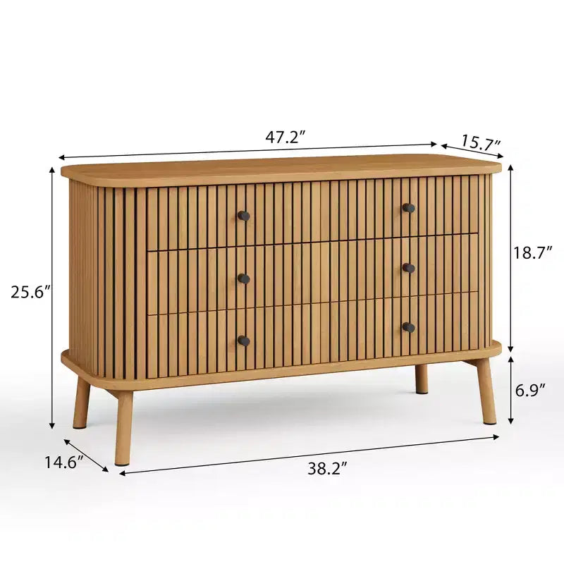 Cassettiera doppia Boho a 6 cassetti con maniglie nere, mobile contenitore in legno naturale per camera da letto, soggiorno e ingresso