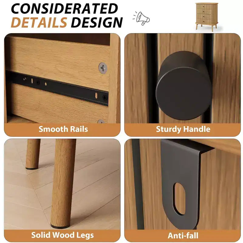 Cassettiera doppia Boho a 6 cassetti con maniglie nere, mobile contenitore in legno naturale per camera da letto, soggiorno e ingresso