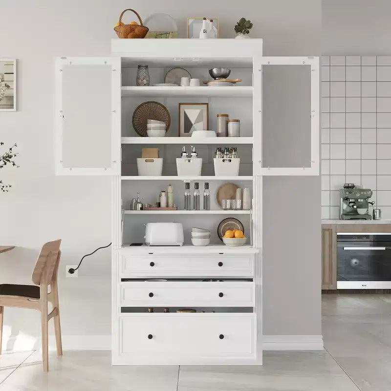 Waylon Mobile Dispensa per Cucina con Presa Elettrica, 3 Cassetti e Ripiani Regolabili