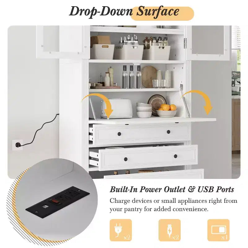 Waylon Mobile Dispensa per Cucina con Presa Elettrica, 3 Cassetti e Ripiani Regolabili