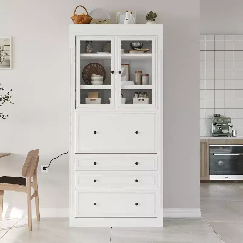 Waylon Mobile Dispensa per Cucina con Presa Elettrica, 3 Cassetti e Ripiani Regolabili