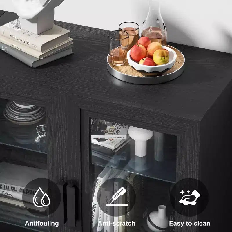 93 Mobili porta-CD/DVD in legno nero con ripiani regolabili e 2 ante in vetro per soggiorno e camera da letto