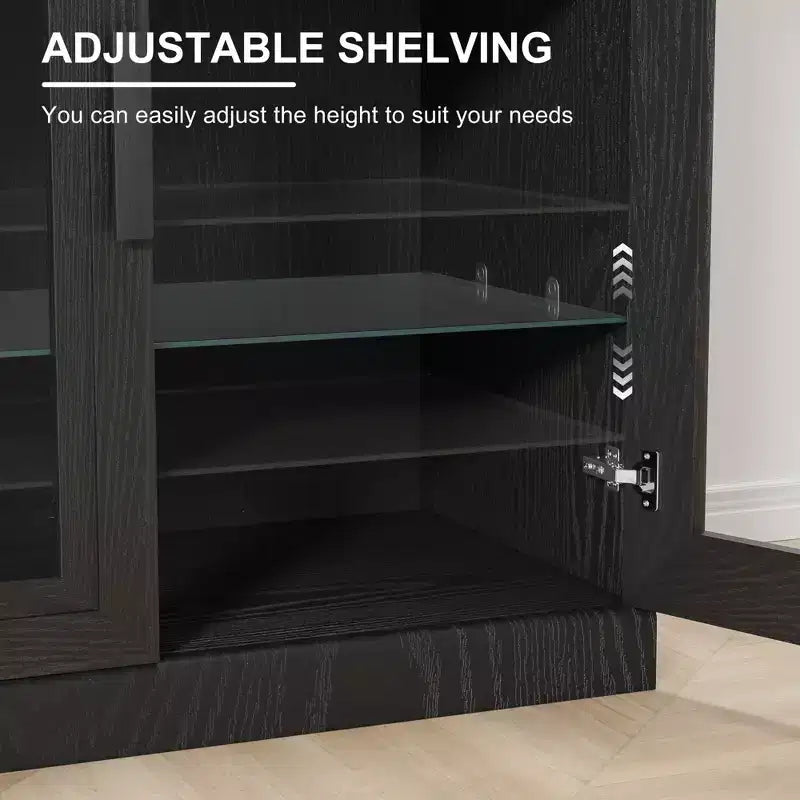 93 Mobili porta-CD/DVD in legno nero con ripiani regolabili e 2 ante in vetro per soggiorno e camera da letto