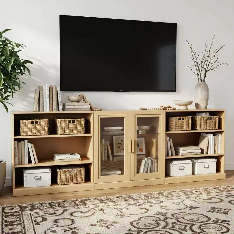 93 Mobili porta-CD/DVD in legno nero con ripiani regolabili e 2 ante in vetro per soggiorno e camera da letto