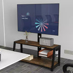 Mobili TV portaoggetti in legno, vetro temperato nero, altezza regolabile, girevole universale, centro di intrattenimento con supporto TV, marrone rustico