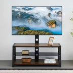 Mobili TV portaoggetti in legno, vetro temperato nero, altezza regolabile, girevole universale, centro di intrattenimento con supporto TV, marrone rustico