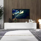 Mobile TV moderno da 63 pollici con ante a scomparsa, mobile porta-dispositivi con contenitore, adatto per soggiorno, bianco