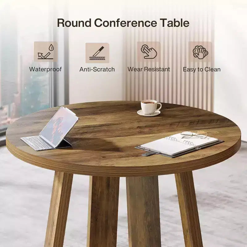 Tavolo da conferenza rotondo da 31,5 pollici per 2-4 persone, piccola scrivania da ufficio in legno con base robusta per piccoli spazi, rustico in stile "farmhouse"