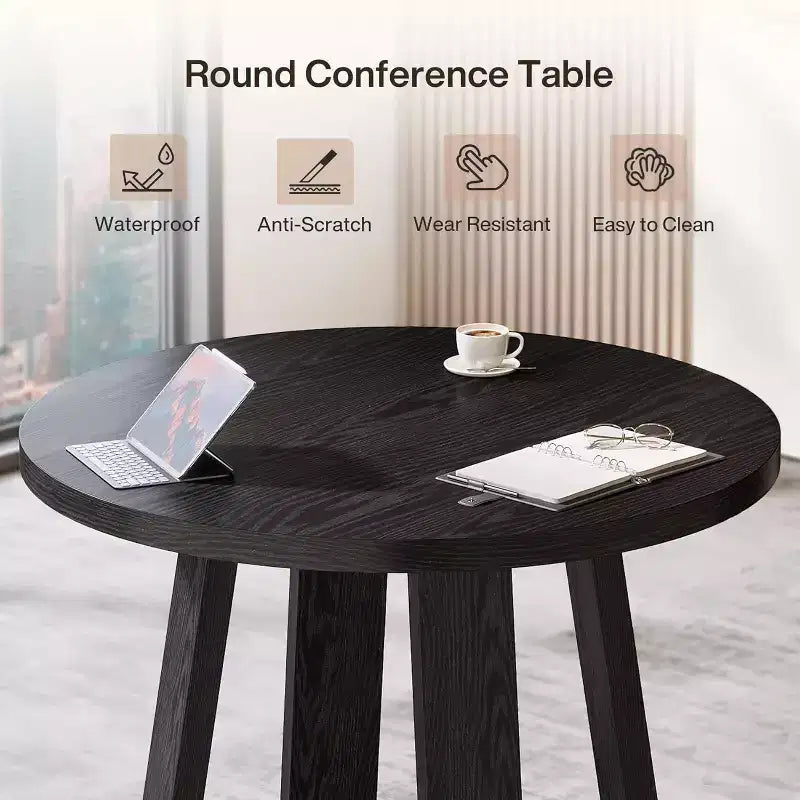 Tavolo da conferenza rotondo da 31,5 pollici per 2-4 persone, piccola scrivania da ufficio in legno con base robusta per piccoli spazi, rustico in stile "farmhouse"