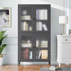 Glass Display Cabinet with Glass Door, 4 Adjustable Shelves, Tall Showcase Cabinet Bookshelf Bookcase for Home Office Pantry
